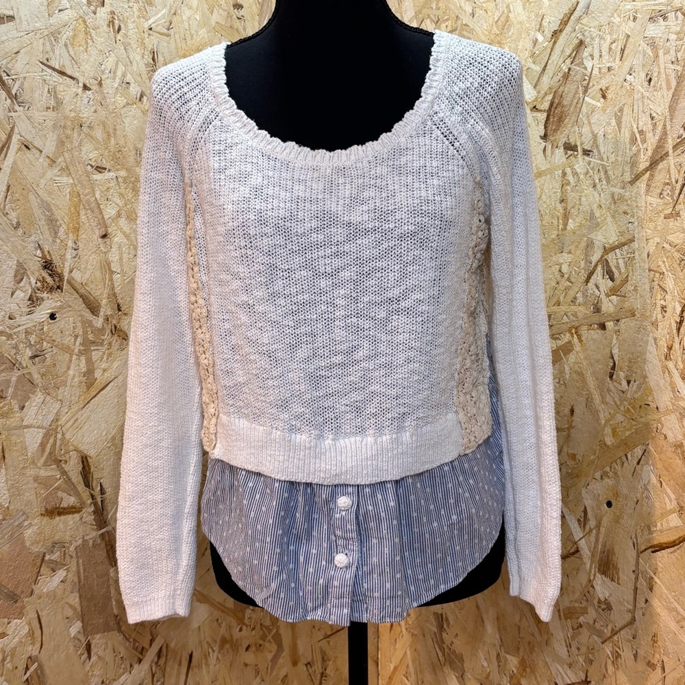 Moth Anthropologie 100% Cotton Layered Knit Top M P | Cottagecore Coastal Chic